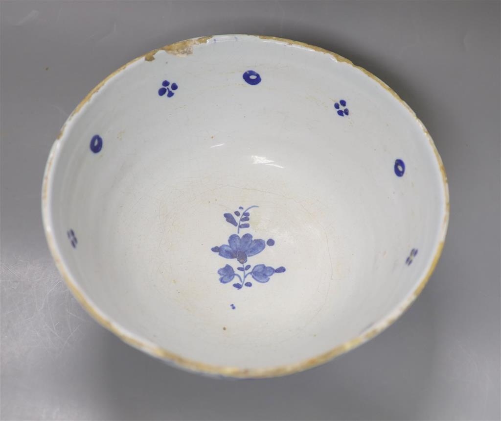 An 18th century English Delft punch bowl, diameter 26cm